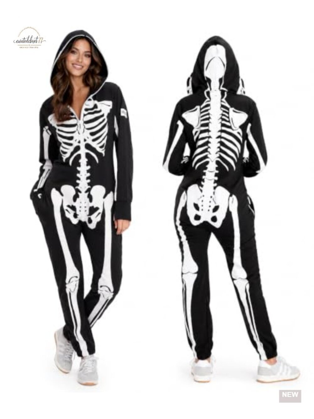 Skeleton Halloween Jumpsuit Costume One-Piece with Pockets